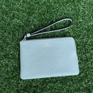 Coach Corner Zip Wristlet Light Teal Leather